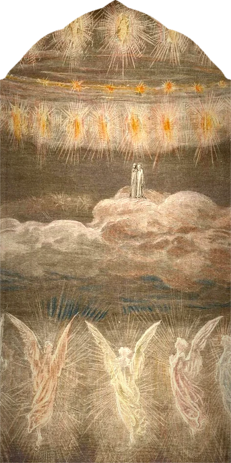 Angelic painting seen through the temple doorway